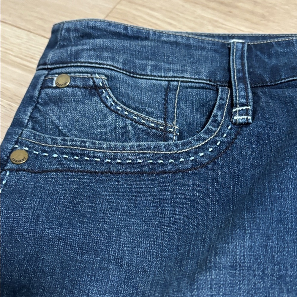 Vintage (10) SPANNER Denim Skirt Above Knee Stitch Detail Pockets Back Pleats - Picture 3 of 14